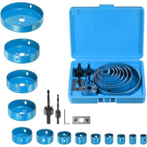 HARFINGTON 13pcs Hole Saw Set 3/4" - 5" (19mm-127mm) HSS (High Speed Steel) Industrial Hole Saw Drill Bit Kit with Mandrels Hex Key Installation Plate for Metal Wood PVC Plastic Plasterboard