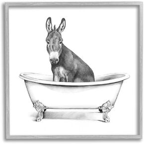 Stupell Industries Donkey in Claw Tub Farm Animal Bathroom Sketch, 12 x 12, Black Framed in Kuwait