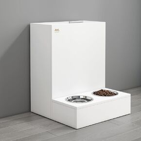 محطة تغذية الكلاب وحاوية تخزين طعام الكلاب 2 في 1، اوعية للكلاب والقطط مع عجلات جيمباليد. مجموعة وعاء طعام وماء للكلاب والقطط من لوح خشبي سميك in Kuwait