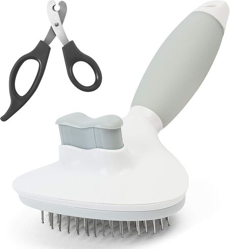 PrimePets Dog Cat Brush and Nail Clipper, Self-Cleaning Slicker Brush for Shedding and Grooming, Remove Mats, Loose Undercoat or Tangled Hair, for Short or Long Hair Pets in Kuwait