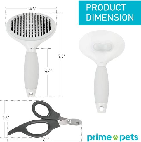 PrimePets Dog Cat Brush and Nail Clipper, Self-Cleaning Slicker Brush for Shedding and Grooming, Remove Mats, Loose Undercoat or Tangled Hair, for Short or Long Hair Pets in Kuwait