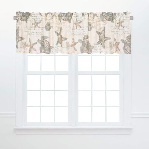 C&F Home Amber Sands Valance مجموعة من 2 ستائر قطنية بحرية ساحلية للحياة البحرية والشاطئ لنافذة المعيشة وتناول الطعام والحمام والمطبخ مجموعة من 2 بيج in Kuwait