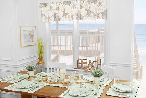 C&F Home Amber Sands Valance مجموعة من 2 ستائر قطنية بحرية ساحلية للحياة البحرية والشاطئ لنافذة المعيشة وتناول الطعام والحمام والمطبخ مجموعة من 2 بيج in Kuwait