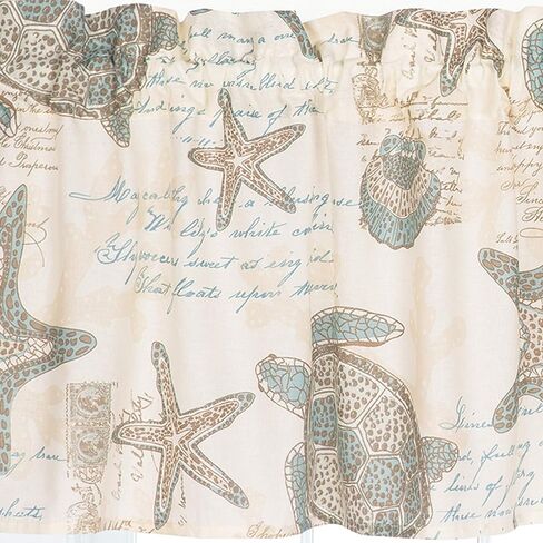 C&F Home Amber Sands Valance مجموعة من 2 ستائر قطنية بحرية ساحلية للحياة البحرية والشاطئ لنافذة المعيشة وتناول الطعام والحمام والمطبخ مجموعة من 2 بيج in Kuwait