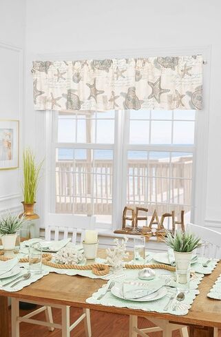 C&F Home Amber Sands Valance مجموعة من 2 ستائر قطنية بحرية ساحلية للحياة البحرية والشاطئ لنافذة المعيشة وتناول الطعام والحمام والمطبخ مجموعة من 2 بيج in Kuwait