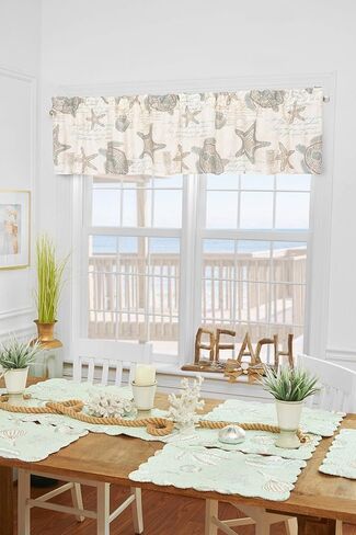 C&F Home Amber Sands Valance مجموعة من 2 ستائر قطنية بحرية ساحلية للحياة البحرية والشاطئ لنافذة المعيشة وتناول الطعام والحمام والمطبخ مجموعة من 2 بيج in Kuwait