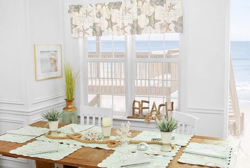 C&F Home Amber Sands Valance مجموعة من 2 ستائر قطنية بحرية ساحلية للحياة البحرية والشاطئ لنافذة المعيشة وتناول الطعام والحمام والمطبخ مجموعة من 2 بيج in Kuwait
