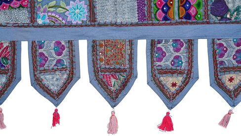ANJANIYA عيد الميلاد ديكور المنزل القطن الهندي البوهيمي العرقي خمر المرقعة الباب توبر الستائر نافذة الجدار شنقا اليد المطرزة توران الهبي ديكور غرفة المعيشة (38x13 بوصة) (الفيروز) in Kuwait