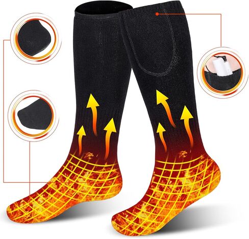 جوارب كهربائية ساخنة، جوارب ساخنة بالبطارية للرجال والنساء 3.7 فولت 2200 مللي أمبير قابلة لإعادة الشحن، أكثر دفئًا للقدمين للصيد في الشتاء، 100 درجة فهرنهايت - 130 درجة فهرنهايت و3 إعدادات لمستوى التسخين in Kuwait