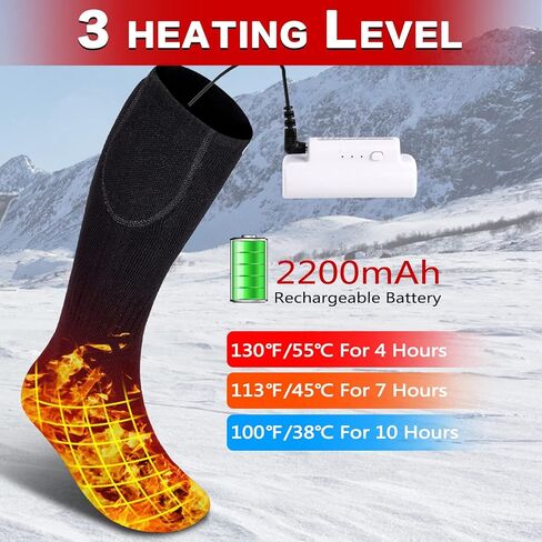 جوارب كهربائية ساخنة، جوارب ساخنة بالبطارية للرجال والنساء 3.7 فولت 2200 مللي أمبير قابلة لإعادة الشحن، أكثر دفئًا للقدمين للصيد في الشتاء، 100 درجة فهرنهايت - 130 درجة فهرنهايت و3 إعدادات لمستوى التسخين in Kuwait