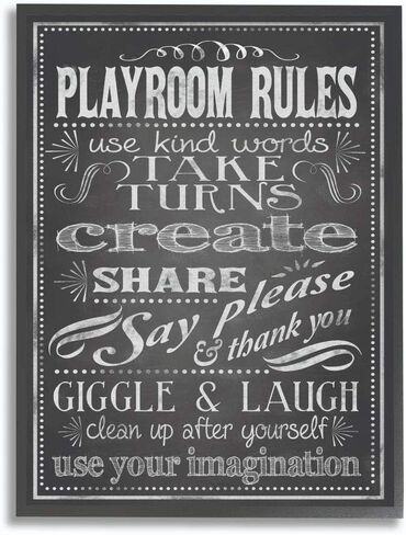 Stupell Industries Black And White Playroom Rules Use Kind Words Grey Framed Wall Art, 16 x 20, Design By Artist Reesa Qualia in Kuwait