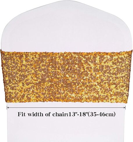 حزمة من 50 وشاحًا للكراسي من ANMINY مزخرفة بالترتر في جميع أنحاء الجسم وشريط مطاطي لتغطية الكرسي وحفلات الزفاف الرومانسية والمهرجانات وديكورات المنزل والولائم وحفلات استقبال الفندق، فضي in Kuwait
