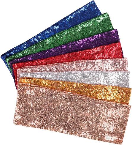 حزمة من 50 وشاحًا للكراسي من ANMINY مزخرفة بالترتر في جميع أنحاء الجسم وشريط مطاطي لتغطية الكرسي وحفلات الزفاف الرومانسية والمهرجانات وديكورات المنزل والولائم وحفلات استقبال الفندق، فضي in Kuwait