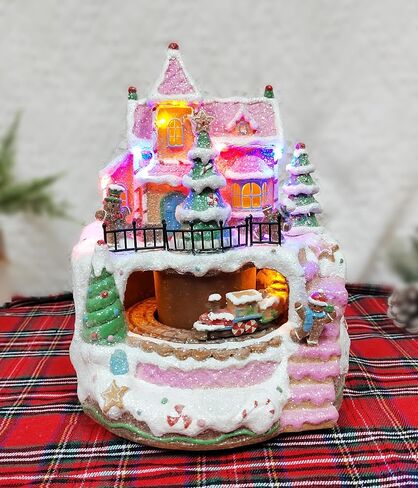 MOMENTS IN TIME 9"H Christmas Polyresin LED & Music Gingerbread Train Station with Animated Train Light up, Musical with Animated. Battery (not Included) in Saudi Arabia