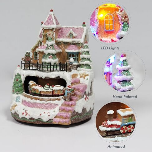 MOMENTS IN TIME 9"H Christmas Polyresin LED & Music Gingerbread Train Station with Animated Train Light up, Musical with Animated. Battery (not Included) in Saudi Arabia