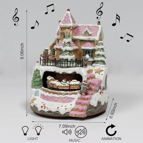 MOMENTS IN TIME 9"H Christmas Polyresin LED & Music Gingerbread Train Station with Animated Train Light up, Musical with Animated. Battery (not Included) in Saudi Arabia