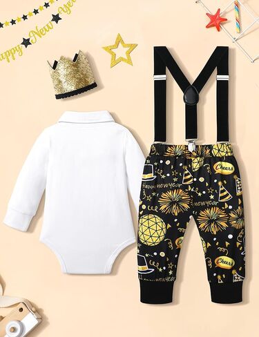 AGAPENG السنة الجديدة بيبي بوي الزي سنة جديدة سعيدة بلدي 1st 2024 شهم رومبير مع ربطة القوس فيونكة الألعاب النارية الحمالة السراويل تاج in Kuwait