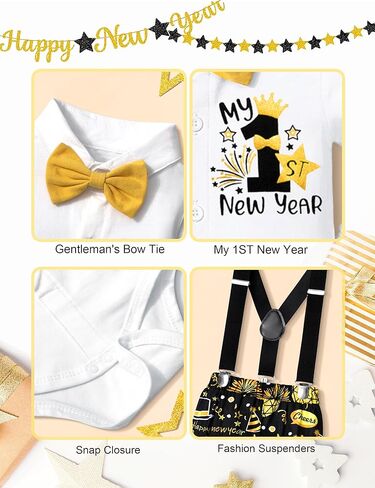 AGAPENG السنة الجديدة بيبي بوي الزي سنة جديدة سعيدة بلدي 1st 2024 شهم رومبير مع ربطة القوس فيونكة الألعاب النارية الحمالة السراويل تاج in Kuwait