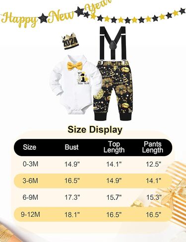 AGAPENG السنة الجديدة بيبي بوي الزي سنة جديدة سعيدة بلدي 1st 2024 شهم رومبير مع ربطة القوس فيونكة الألعاب النارية الحمالة السراويل تاج in Kuwait