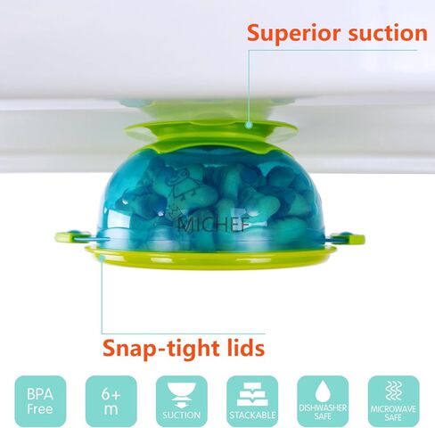 MICHEF Baby Bowls, Baby Feeding Bowls Set with 2 Hot Safe Baby Fork and Spoon, 2 Soft-Tip Silicone Baby Spoons, Mash and Serve Bowl - Set of 3 Suction Baby Bowls for Toddler with Lids in Kuwait