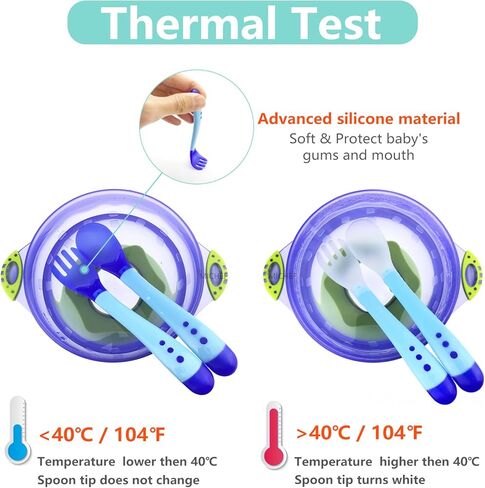 MICHEF Baby Bowls, Baby Feeding Bowls Set with 2 Hot Safe Baby Fork and Spoon, 2 Soft-Tip Silicone Baby Spoons, Mash and Serve Bowl - Set of 3 Suction Baby Bowls for Toddler with Lids in Kuwait