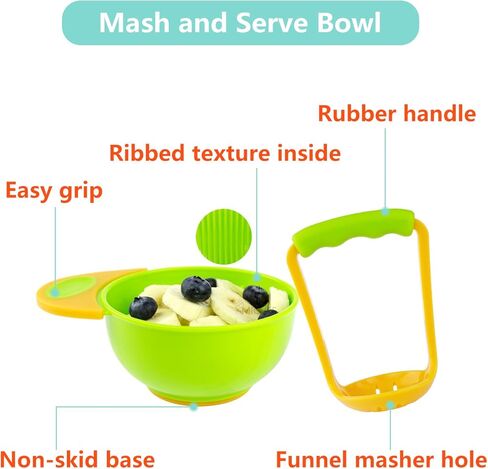 MICHEF Baby Bowls, Baby Feeding Bowls Set with 2 Hot Safe Baby Fork and Spoon, 2 Soft-Tip Silicone Baby Spoons, Mash and Serve Bowl - Set of 3 Suction Baby Bowls for Toddler with Lids in Kuwait