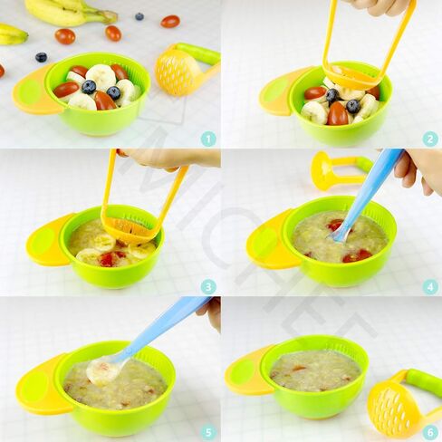 MICHEF Baby Bowls, Baby Feeding Bowls Set with 2 Hot Safe Baby Fork and Spoon, 2 Soft-Tip Silicone Baby Spoons, Mash and Serve Bowl - Set of 3 Suction Baby Bowls for Toddler with Lids in Kuwait
