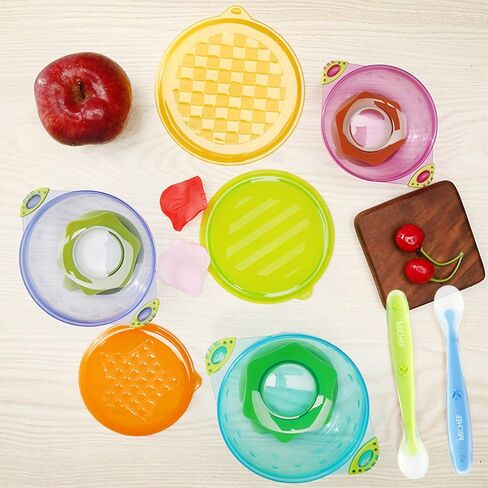MICHEF Baby Bowls, Baby Feeding Bowls Set with 2 Hot Safe Baby Fork and Spoon, 2 Soft-Tip Silicone Baby Spoons, Mash and Serve Bowl - Set of 3 Suction Baby Bowls for Toddler with Lids in Kuwait