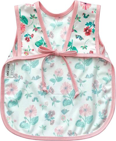 حزمة BapronBaby Eric Carle Pink Floral Caterpillar - Bapron (Sz Baby / Baby 6m-3T) + حزمة حقيبة مبللة مقاس 11 بوصة × 9 بوصة - مريلة ناعمة مقاومة للماء والبقع - يمكن غسلها في الغسالة in Kuwait