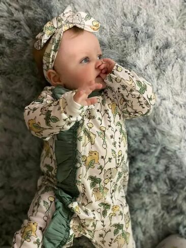 Acekoy Newborn Baby Girl Clothes 2 Pack Romper Long Sleeve Printing Headband Jumpsuits Sets in Saudi Arabia