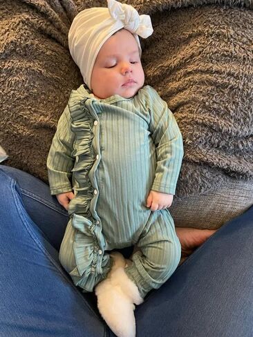Acekoy Newborn Baby Girl Clothes 2 Pack Romper Long Sleeve Printing Headband Jumpsuits Sets in Saudi Arabia