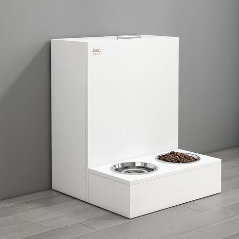 محطة تغذية الكلاب وحاوية تخزين طعام الكلاب 2 في 1، اوعية للكلاب والقطط مع عجلات جيمباليد. مجموعة وعاء طعام وماء للكلاب والقطط من لوح خشبي سميك in Kuwait