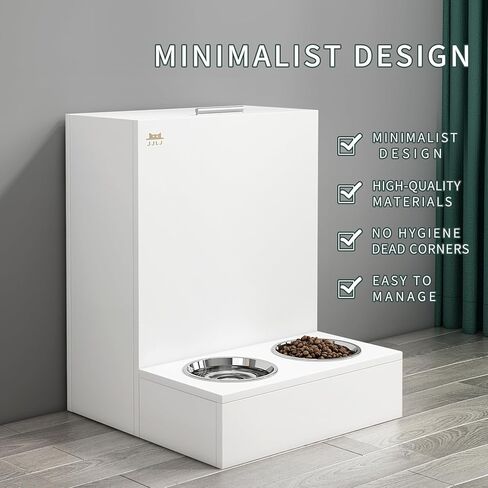 محطة تغذية الكلاب وحاوية تخزين طعام الكلاب 2 في 1، اوعية للكلاب والقطط مع عجلات جيمباليد. مجموعة وعاء طعام وماء للكلاب والقطط من لوح خشبي سميك in Kuwait