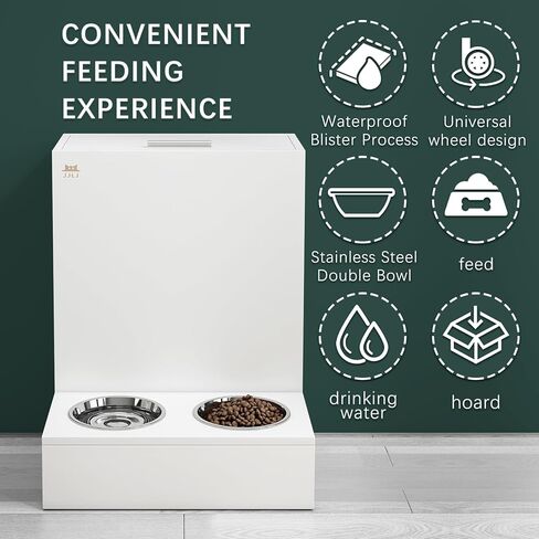 محطة تغذية الكلاب وحاوية تخزين طعام الكلاب 2 في 1، اوعية للكلاب والقطط مع عجلات جيمباليد. مجموعة وعاء طعام وماء للكلاب والقطط من لوح خشبي سميك in Kuwait