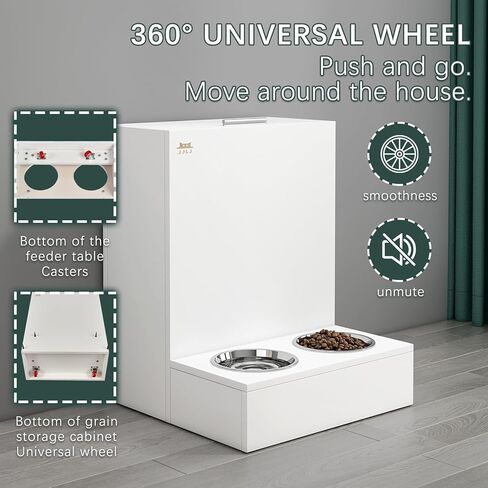 محطة تغذية الكلاب وحاوية تخزين طعام الكلاب 2 في 1، اوعية للكلاب والقطط مع عجلات جيمباليد. مجموعة وعاء طعام وماء للكلاب والقطط من لوح خشبي سميك in Kuwait