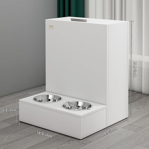 محطة تغذية الكلاب وحاوية تخزين طعام الكلاب 2 في 1، اوعية للكلاب والقطط مع عجلات جيمباليد. مجموعة وعاء طعام وماء للكلاب والقطط من لوح خشبي سميك in Kuwait