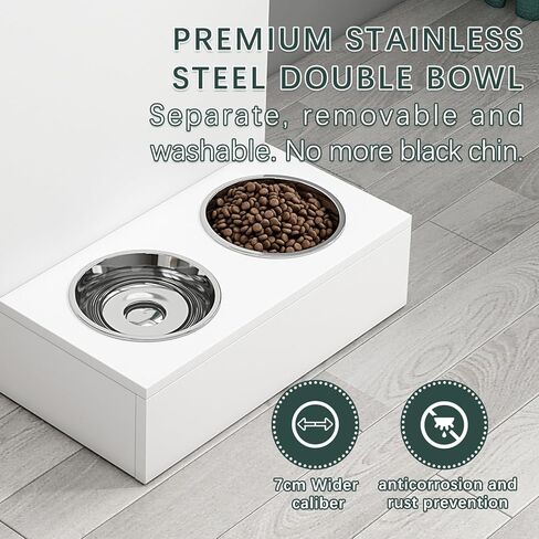 محطة تغذية الكلاب وحاوية تخزين طعام الكلاب 2 في 1، اوعية للكلاب والقطط مع عجلات جيمباليد. مجموعة وعاء طعام وماء للكلاب والقطط من لوح خشبي سميك in Kuwait