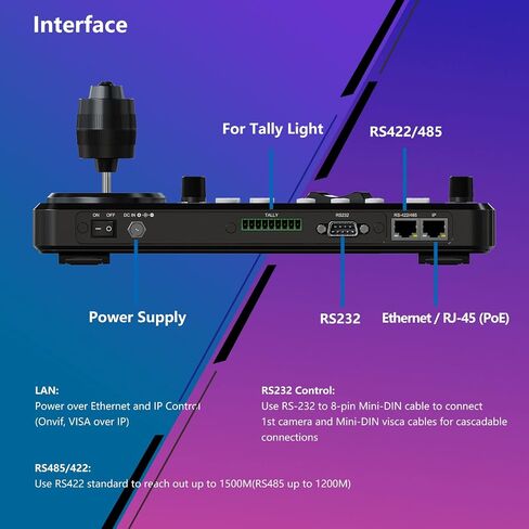 AVKANS Super PTZ Camera Joystick Controller, NDI Camera Controller Keyboard with 4D Joystick for Live Streaming, Onvif Visca Over IP RS422 RS485 RS232 Pelco-D/P Support… in Saudi Arabia
