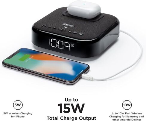 iHome Wireless Charging Alarm Clock with Bluetooth Speaker, Dual USB Ports, and Large LED Display in Kuwait