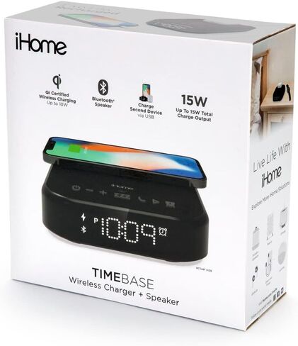 iHome Wireless Charging Alarm Clock with Bluetooth Speaker, Dual USB Ports, and Large LED Display in Kuwait
