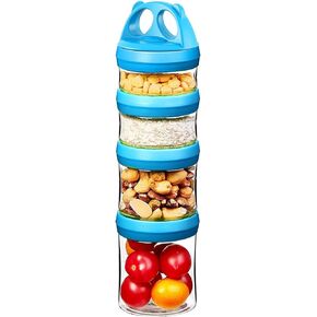 SELEWARE Portable Stackable Food Storage Containers for Snacks Formula Powder and Drinks Twist Lock System Airtight Leak-proof BPA and Phthalate Free 4 Piece Jars 31oz Blue