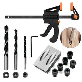 مجموعة جيج بفتحة جيب 15 درجة من سنترز، مع مشبك قضيب سريع الإمساك، لقمة حفر 6/8/10 مم، كم الطيار المركزي، طوق إيقاف للعمق مفتاح سداسي - 15 قطعة من نظام أدوات النجارة الخشبية للنجارة in Kuwait