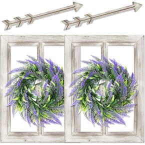 ديكور حائط ريفي من WAKOSAN مع إكليل لافندر وديكور سهام، ديكور جدار إطار نافذة المزرعة، ديكور نافذة خشبي مزيف، ديكور جدار نافذة، مجموعة من قطعتين (12 بوصة × 16 بوصة، أبيض مقاوم للطقس) in Kuwait