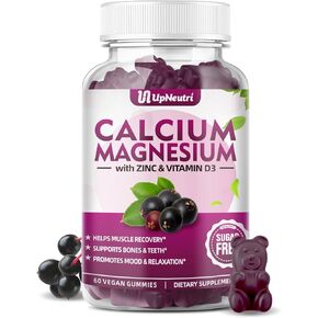 Calcium Magnesium Zinc with Vitamin D3 Supplement, Sugar Free Calcium Gummies for Women Men, High Absorption Zinc Gummies for Bone & Muscle & Immune Health, Vegan Elderberry Flavor - 60 Count
