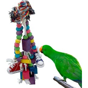 GILYGI 22.4" Large Parrot Chew Toy Bird Chewing Toy Multicolored Wooden Blocks Tearing Toys with 4 Mini Sneakers for African Grey Macaws Cockatoos Eclectus Amazon Parrot Birds in Kuwait