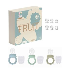 Baby Food/Fruit Feeder (Blueberry) 3 Pack Infant Fresh Fruit Silicon Feeder Pacifier Teether BPA Free 3 Feeders Included with Extra Silicone sac's and Storage Cap