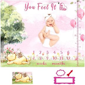 E.Tnal Pink Classic Pooh Baby Stuff - بطانية ويني بيبي الشهرية لديكور الحضانة المحشوة للفتيات الصغيرات Pooh Bear مقاس 47 بوصة × 40 بوصة in Kuwait