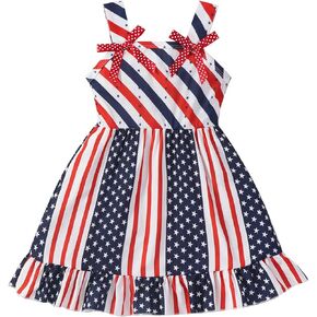 RETSUGO 4th of July Girl Dresses Independence Day Outfit Baby Girls American Flag Stars Stripes Patriotic Dress Clothes in Kuwait