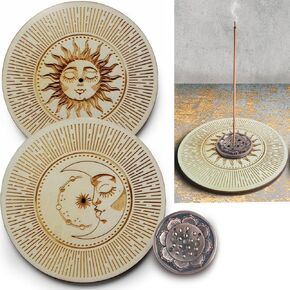 2 حامل عصا البخور، حامل البخور الخشبي للشمس والقمر للعصي، هدايا ساحرة، ديكور روحي للتأمل الوثني رمز الجمالية الساحرة مع 9 فتحات حامل عصا البخور اللوتس. in Kuwait