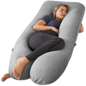 وسائد الحمل من ميز، غطاء رايون من وسائد الحمل المصنوعة من الخيزران للنوم، وسادة أمومة باردة للنساء الحوامل، وسائد للجسم على شكل حرف U مقاس 55 بوصة للبالغين، رمادي in Kuwait